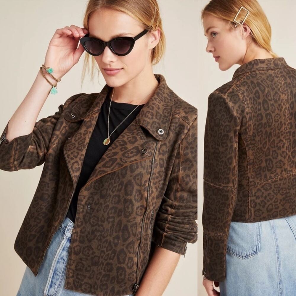 MARRAKECH x Anthropologie Jacket Size Small Marni Leopard Moto Animal Print Zip